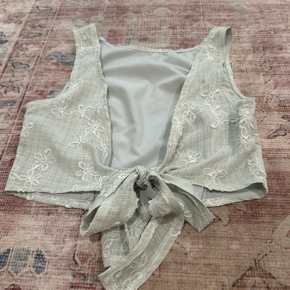 Light green Floral Embroidered Crop Top - Picture 2 of 2